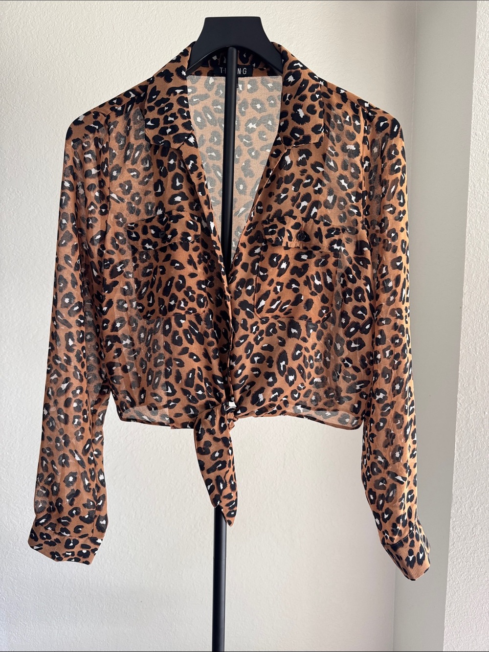 Timing Leopard Print Tie-Front Blouse - Brown & Black